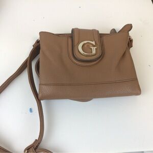 Guess Tan Crossbody Bag with G Hardware and Smooth Leather